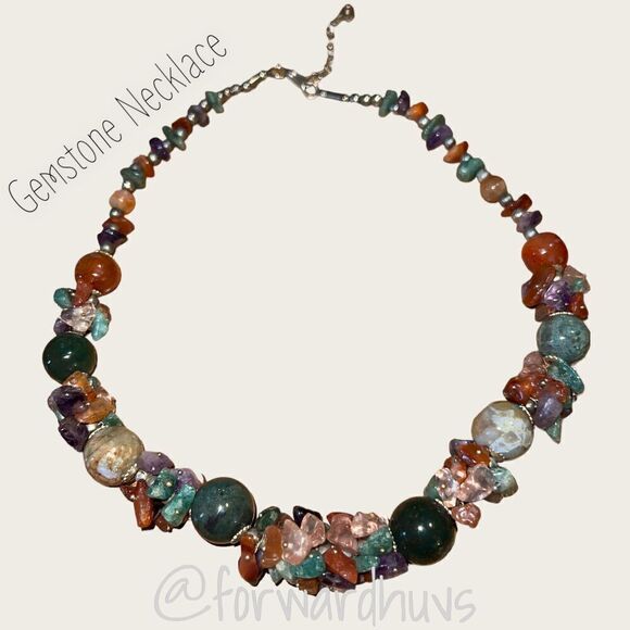 Semi-Precious Gemstone Cluster Necklace - Picture 1 of 11